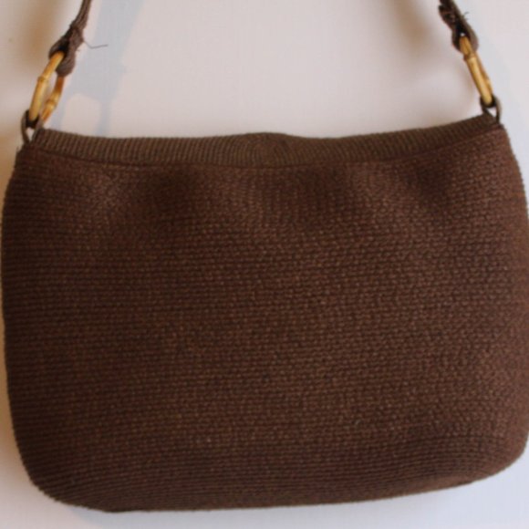 Brown Paper Straw w/ beige Wood Trim and leather , Satchel Shoulder Bag - Picture 7 of 7